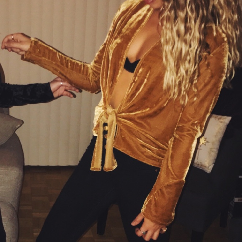 Gold velvet long sleeve shirt
